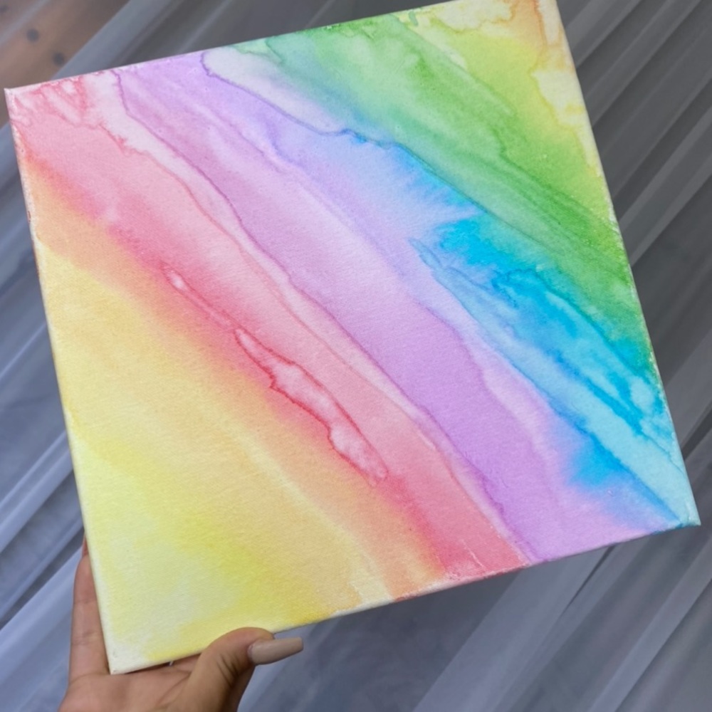 Hand painted watercolor sunset themed canvas 12x12